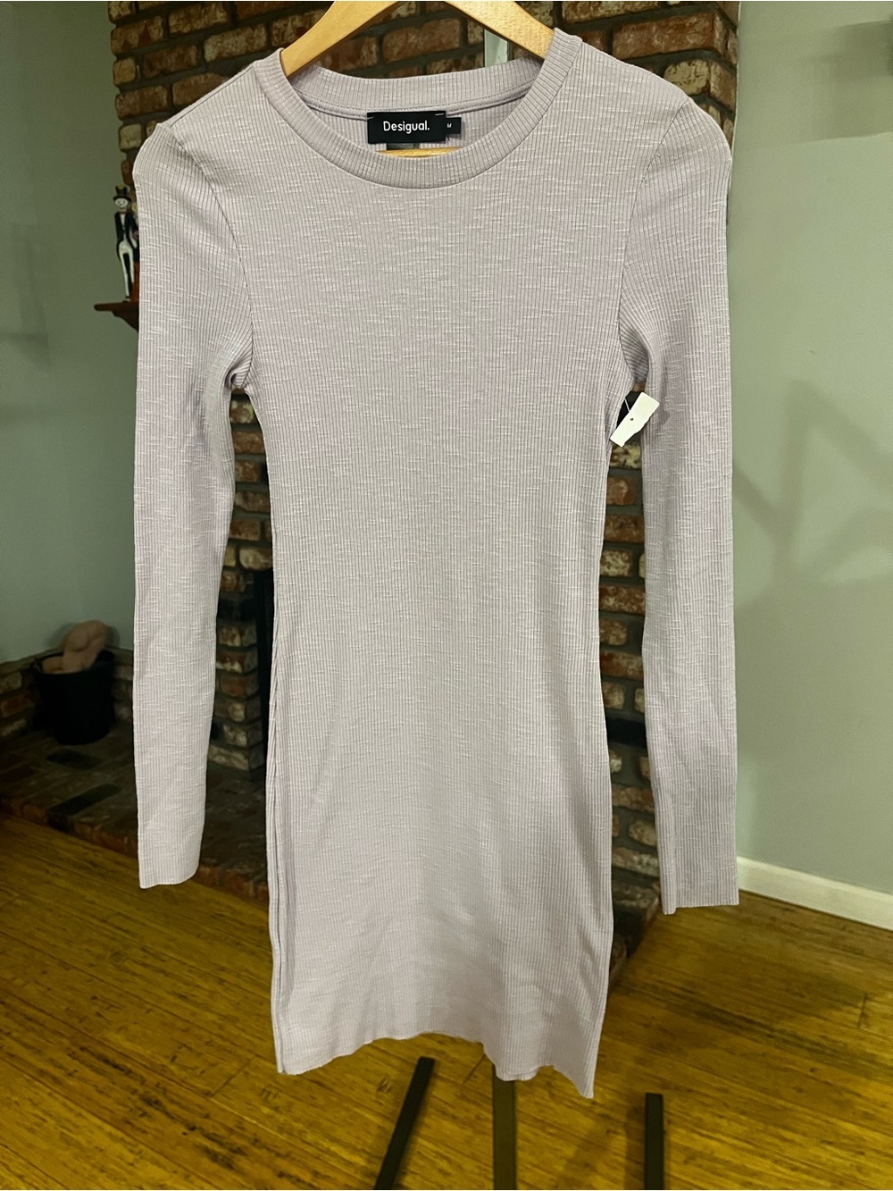 Desigual NWT Light Lavender Ribbed Long-Sleeve Bodycon Dress